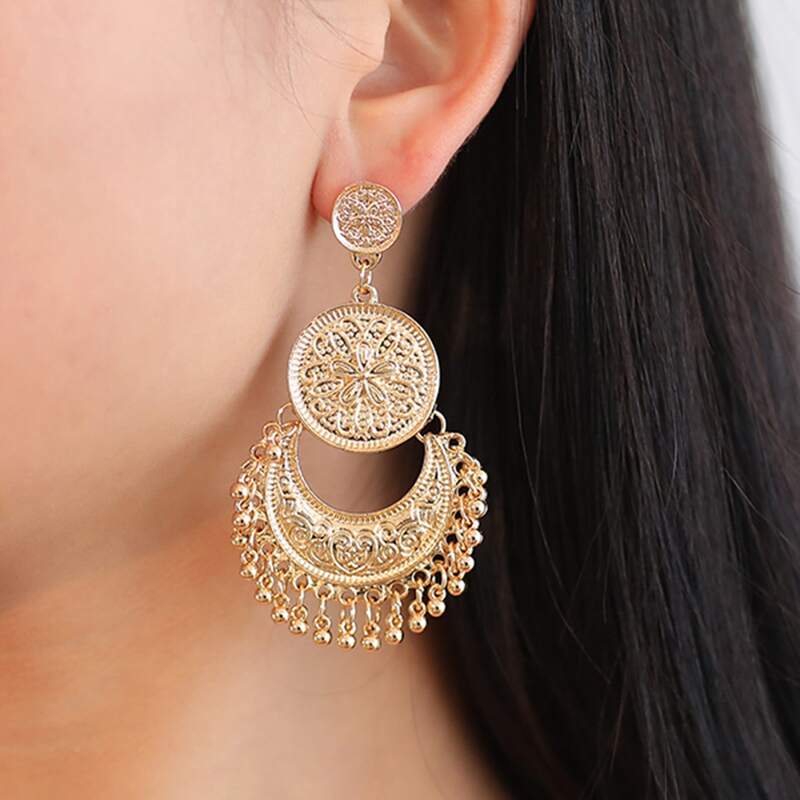 

Metal Tassel Charm Drop Earrings, Gold