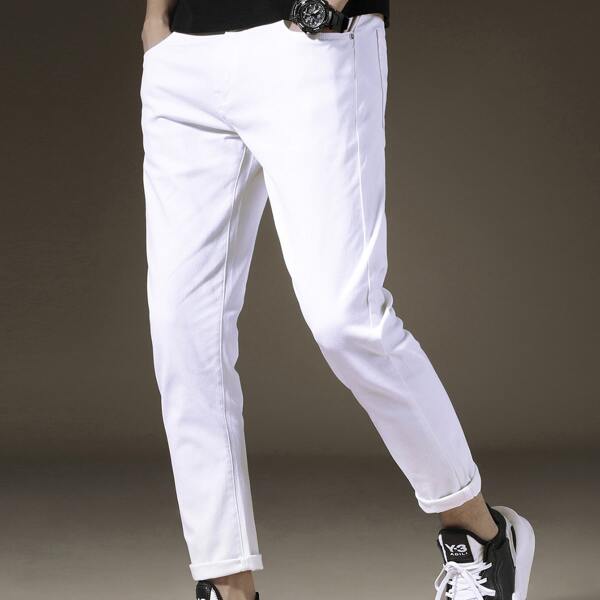 

Men Solid Pocket Detail Bleached Jeans, White