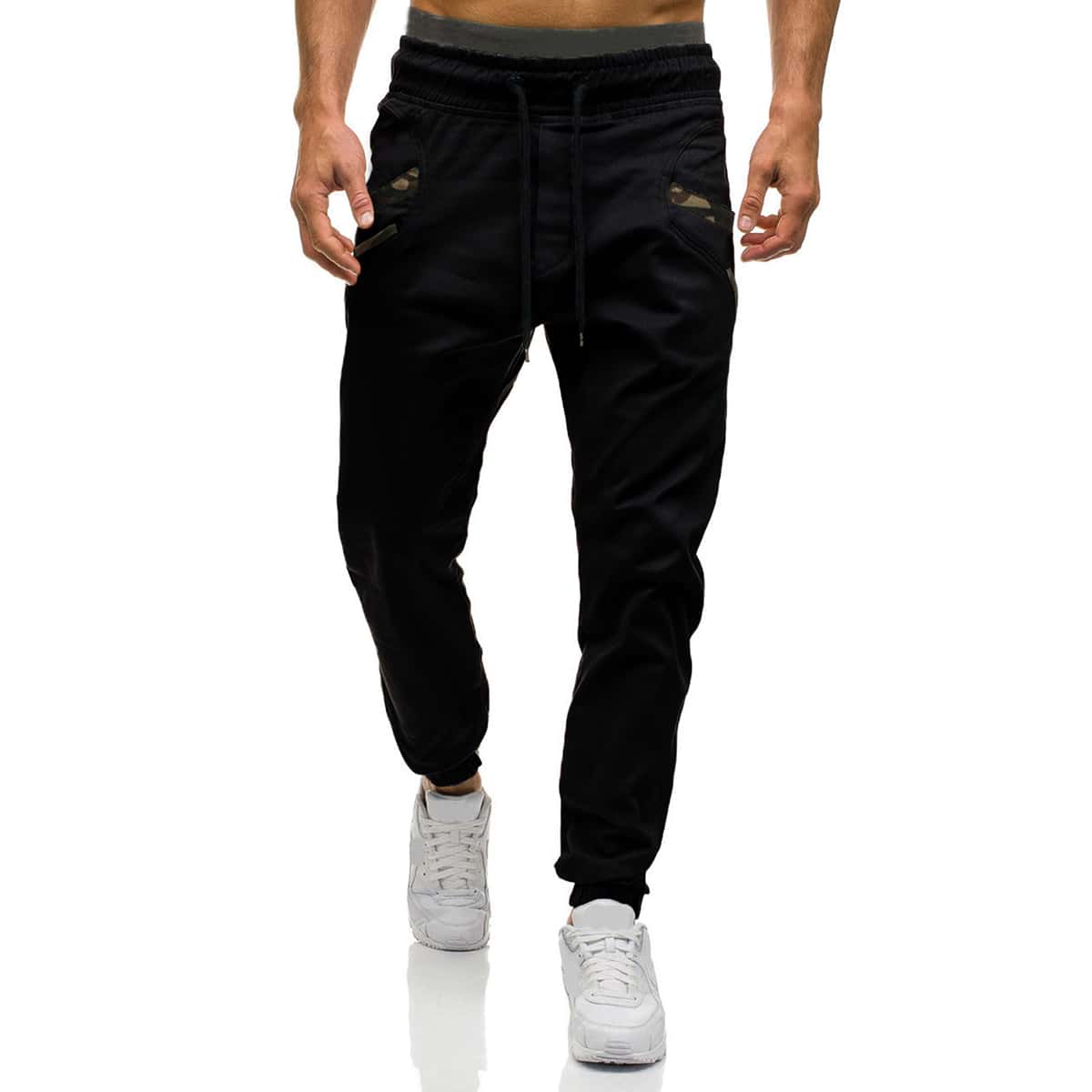 

Guys Contrast Panel Drawstring Waist Sweatpants, Black