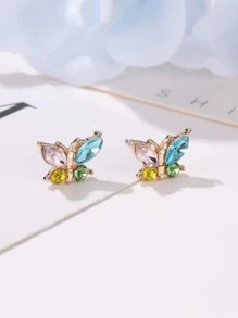 蝴蝶設計鉚釘耳環 - 彩色 - 查看 2