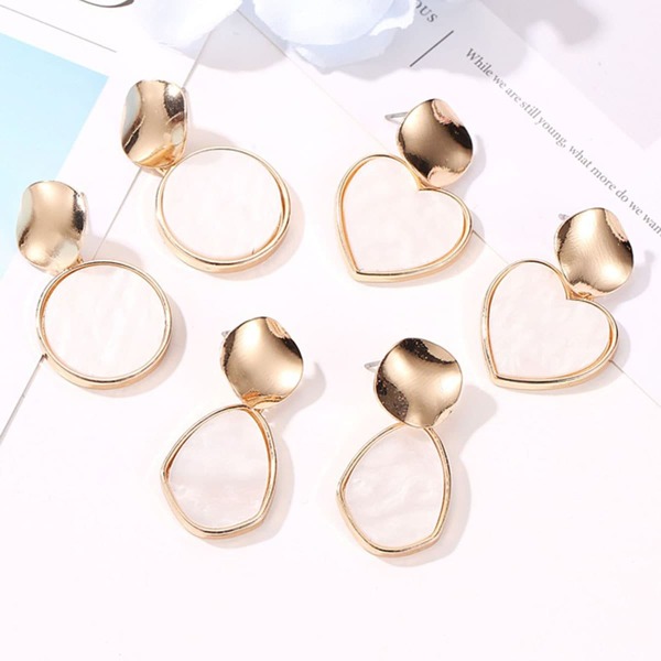

3pairs Geometric Charm Drop Earrings, Gold