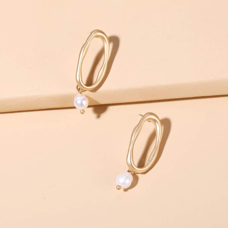 

Faux Pearl Decor Drop Earrings, Gold