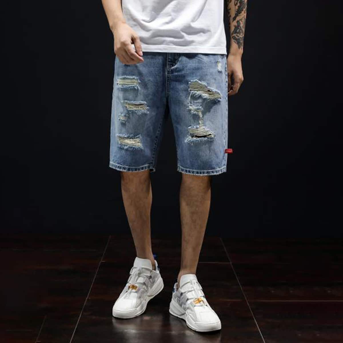 

Guys Ripped Zip Fly Denim Shorts, Blue