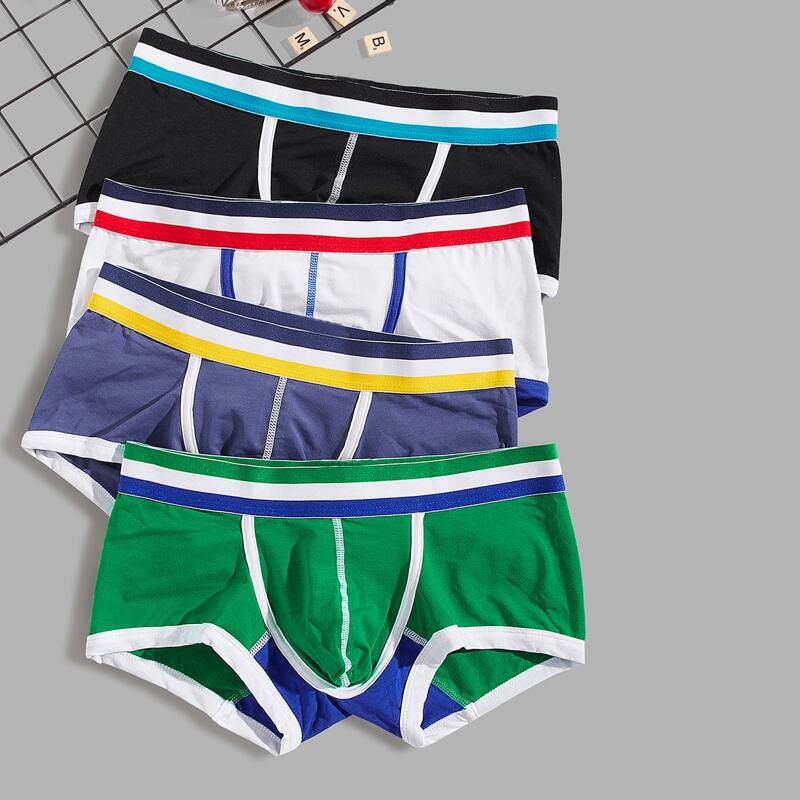 

4pcs Guys Letter Graphic Brief, Multicolor