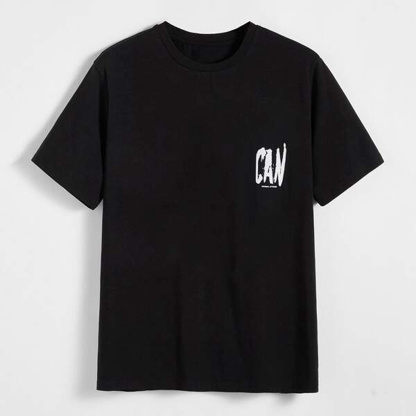 

Men Letter Graphic Round Neck Tee, Black