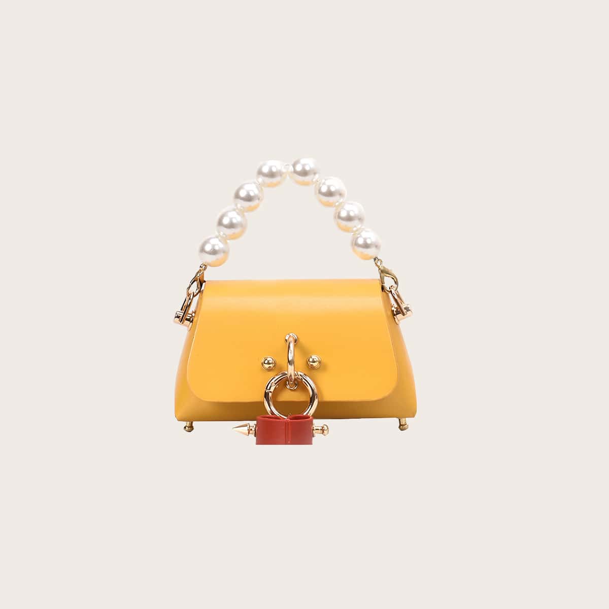 

Mini Faux Pearl Handle Satchel Bag, Yellow