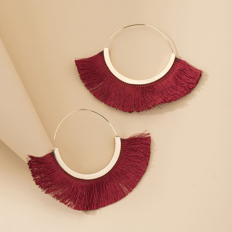 

Tassel Fan Decor Hoop Earrings, Red