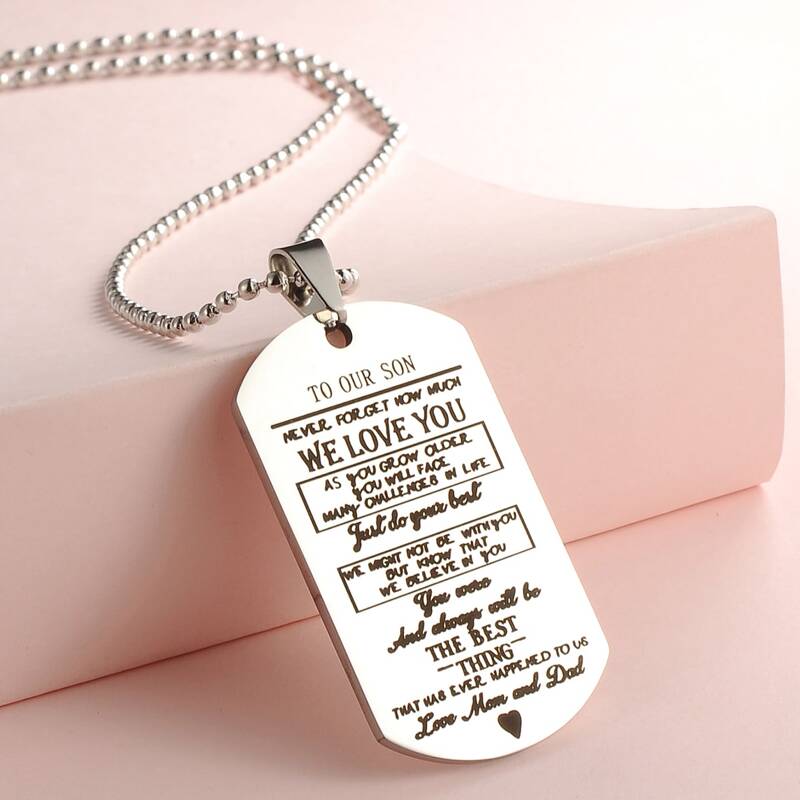 Guys Slogan Graphic Charm Necklace, Silver