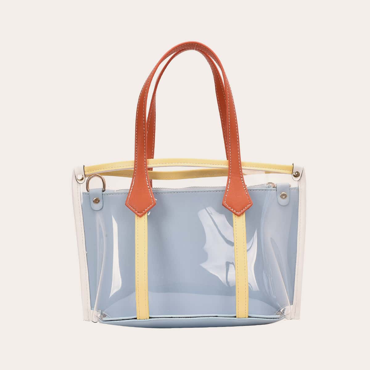

Color-block PVC Satchel Bag, Blue