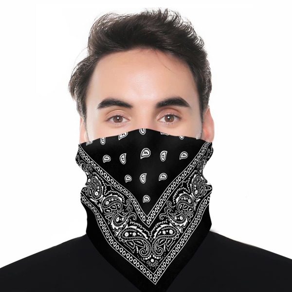 

Men Paisley Pattern Scarf, Black and white
