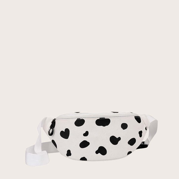 

Kids Cow Print Fanny Pack, Black and white