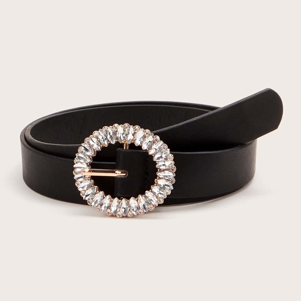 

Rhinestone Buckle Belt, Black
