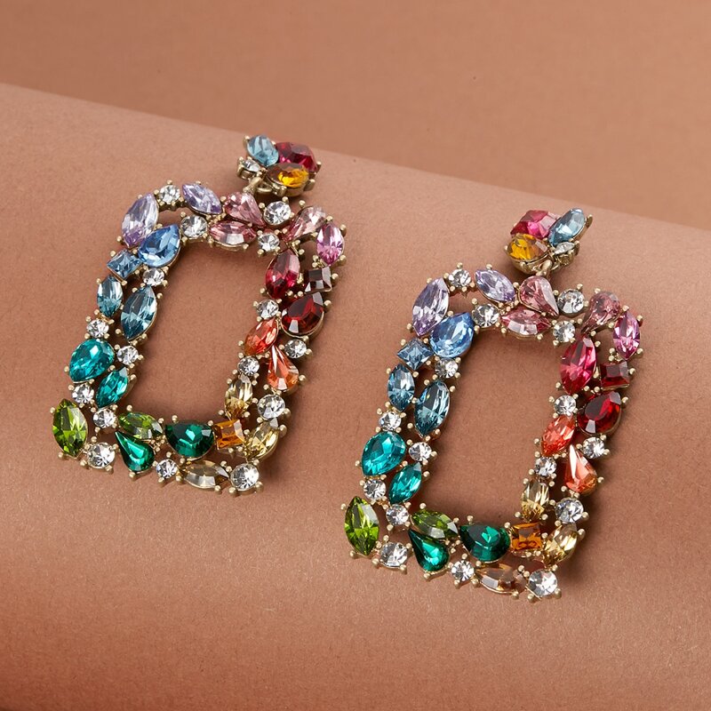 

Rhinestone Geometric Drop Earrings, Multicolor