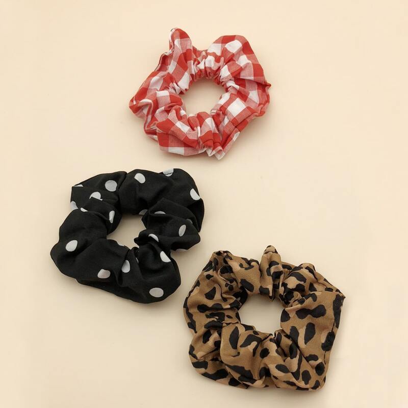 

3pcs Polka Dot Scrunchie, Multicolor