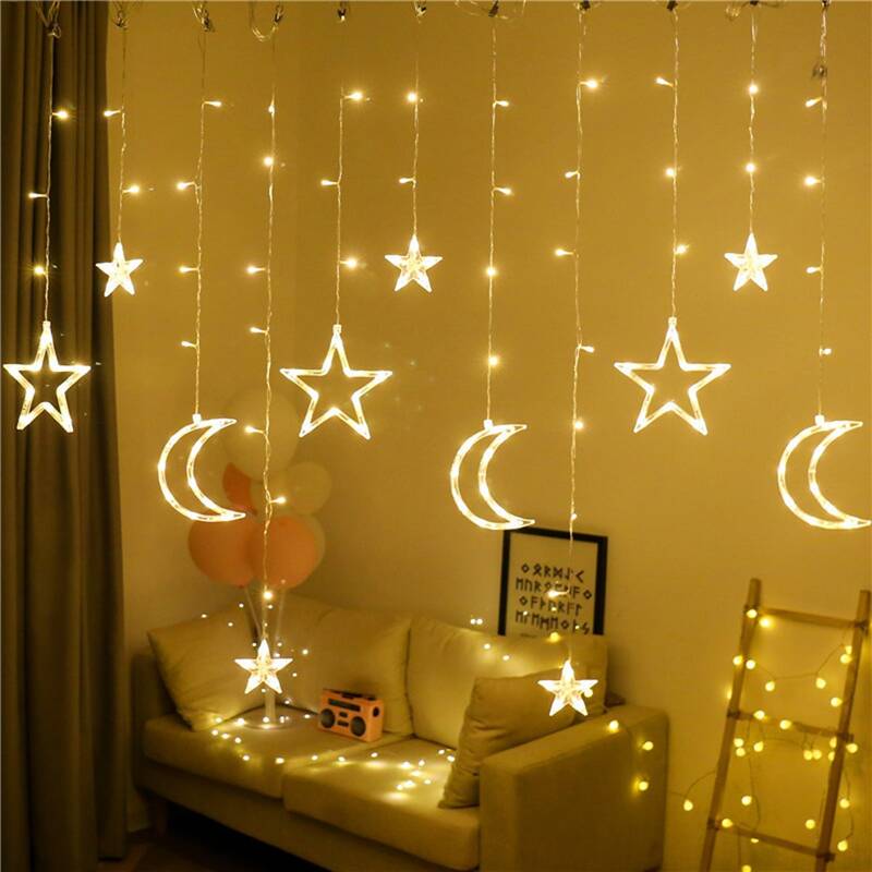 

1pc Star & Moon Curtain String Light, Multicolor