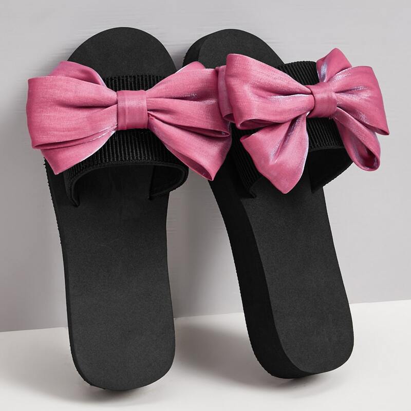 

Open Toe Bow Decor Sliders, Pink
