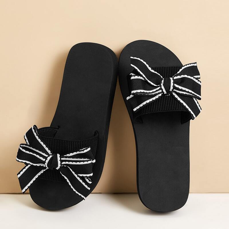 

Open Toe Bow Decor Sliders, Black
