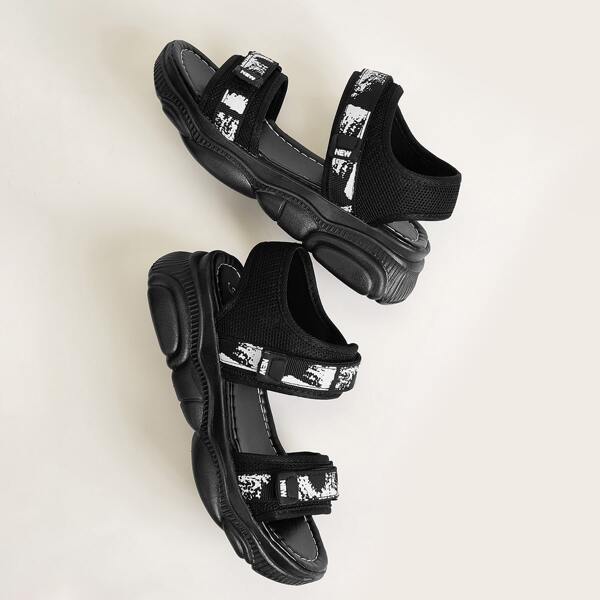 

Open Toe Double Band Sandals, Black and white