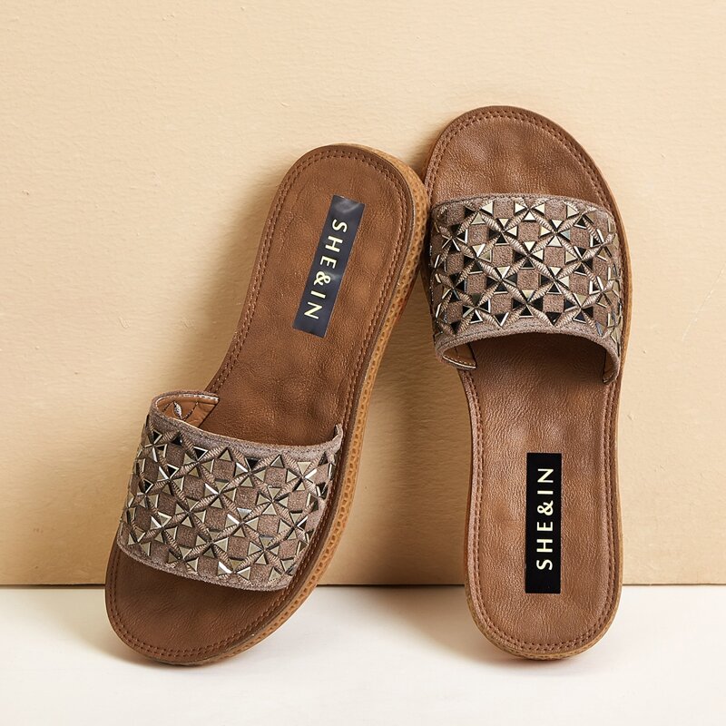 Open Toe Wide Fit Sliders, Brown