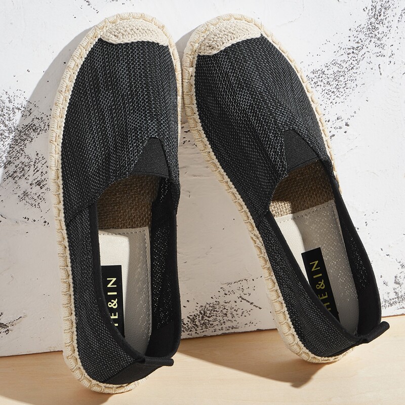 

Cap Toe Mesh Slip On Flats, Black