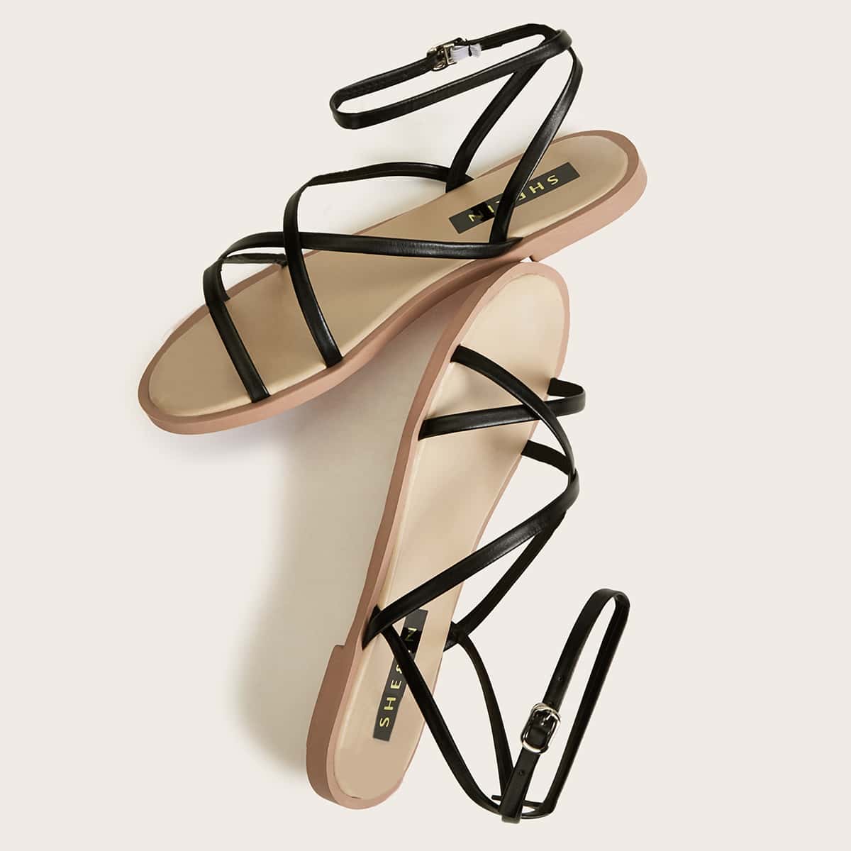 

Thin Strap Ankle Strap Sandals, Black