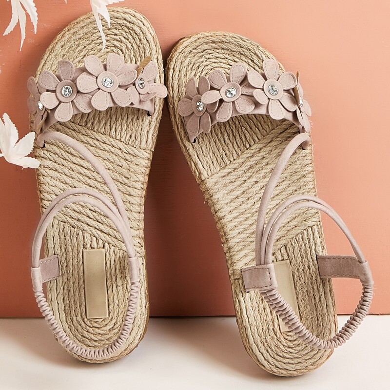 

Floral Applique Ankle Strap Sandals, Pink