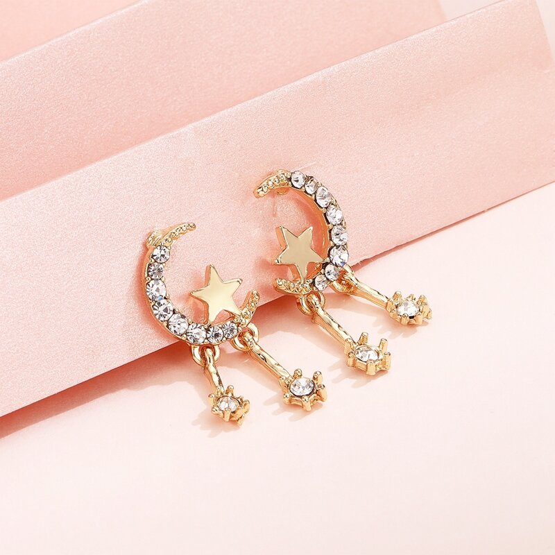 Rhinestone Decor Drop Earrings, Gold