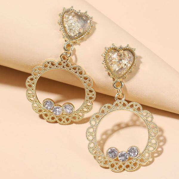 

Rhinestone Engraved Drop Earrings, Gold