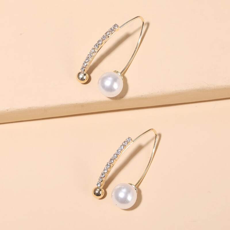 

Rhinestone Engraved Drop Earrings, Gold
