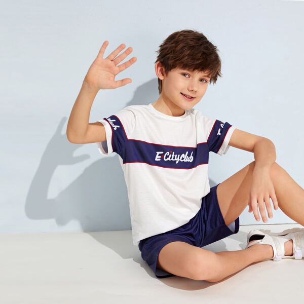 

Boys Colorblock Letter Graphic Top & Shorts Set, Multicolor
