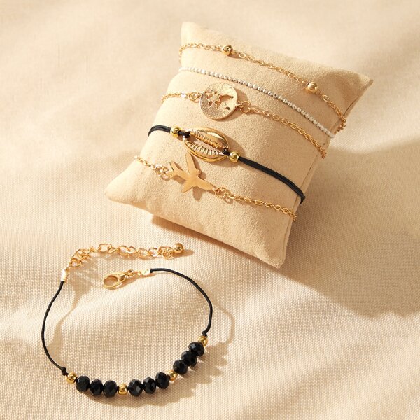 

6pcs Shell Decor Bracelet, Gold