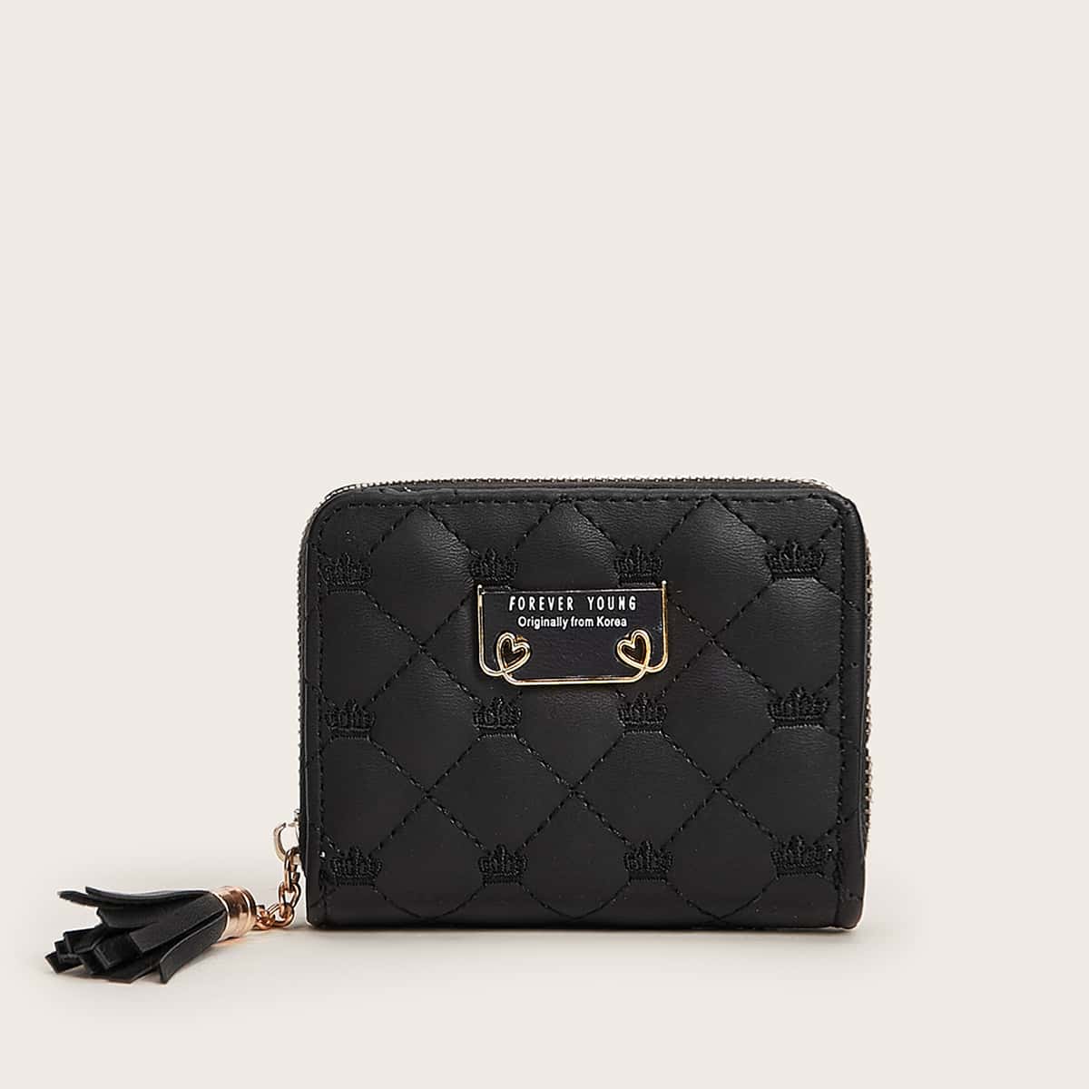

Quilted Tassel Decor Purse, Black