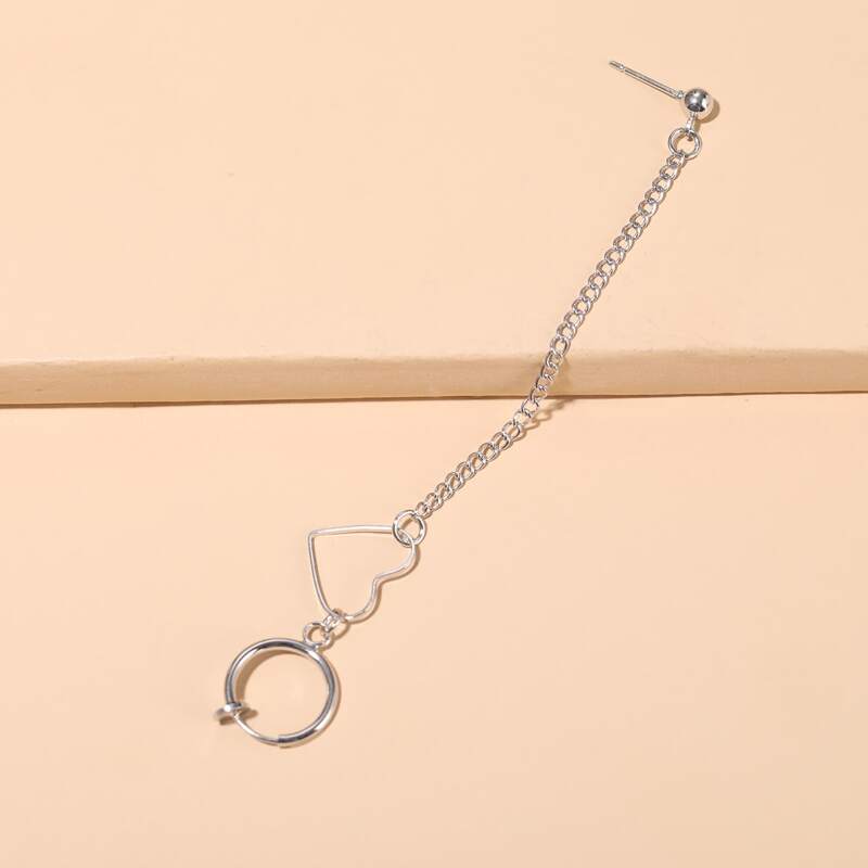 

1pc Heart Charm Drop Earring, Silver
