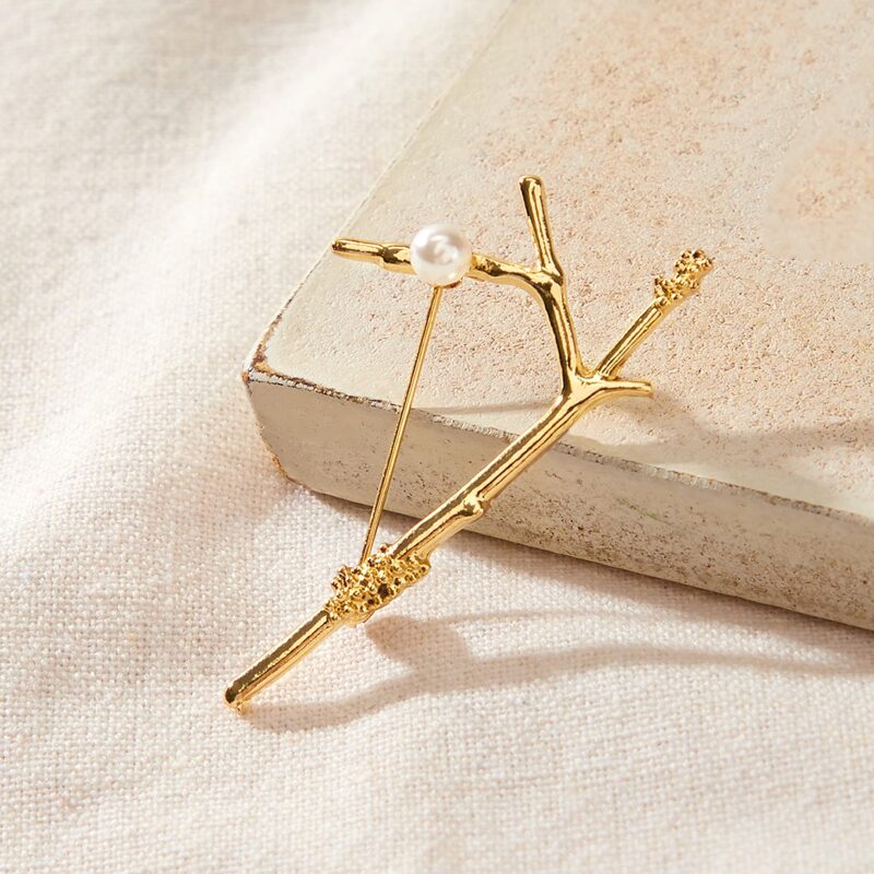 

Faux Pearl Decor Brooch, Gold
