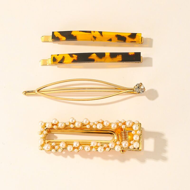 

4pcs Faux Pearl Hair Clip, Gold