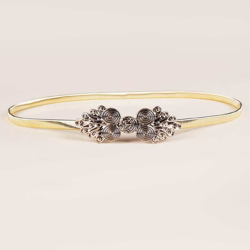 

Metal Buckle Skinny Belt, Gold