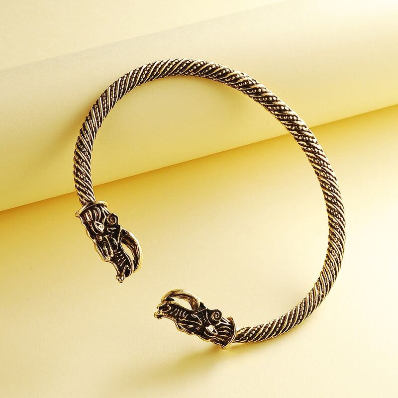

Guys Animal Head Bangle, Bronze