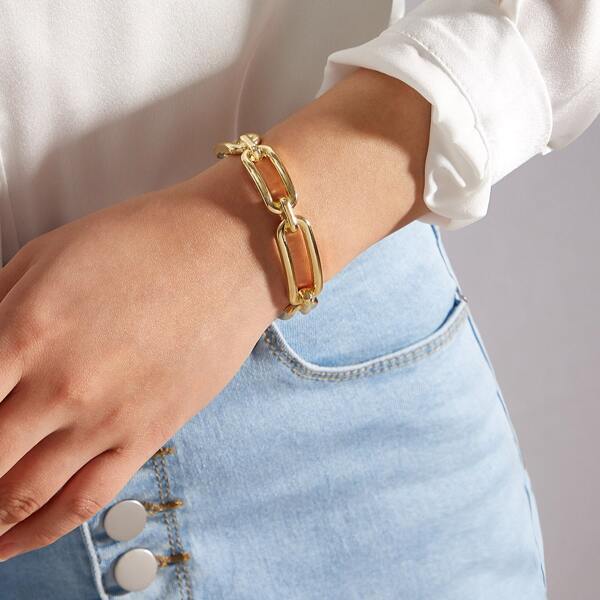 

1pc Chain Design Cuff Bracelet, Gold