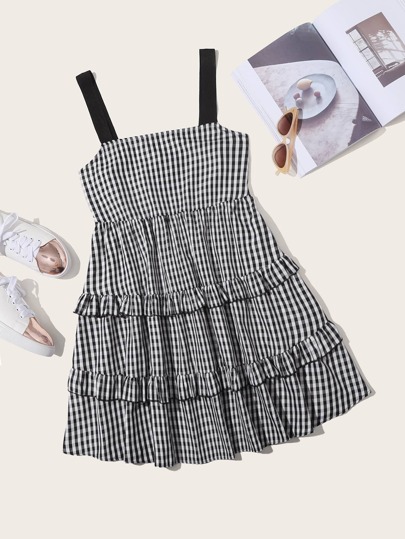 Ruffle Trim Gingham Cami Dress
