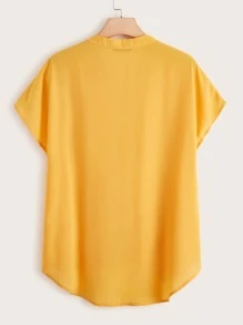 SHEIN LUNE Plus Notch Collar High Low Hem Top - Yellow - View 2