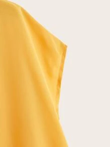 SHEIN LUNE Plus Notch Collar High Low Hem Top - Yellow - View 3