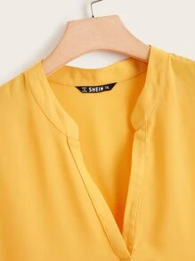 SHEIN LUNE Plus Notch Collar High Low Hem Top - Yellow - View 4
