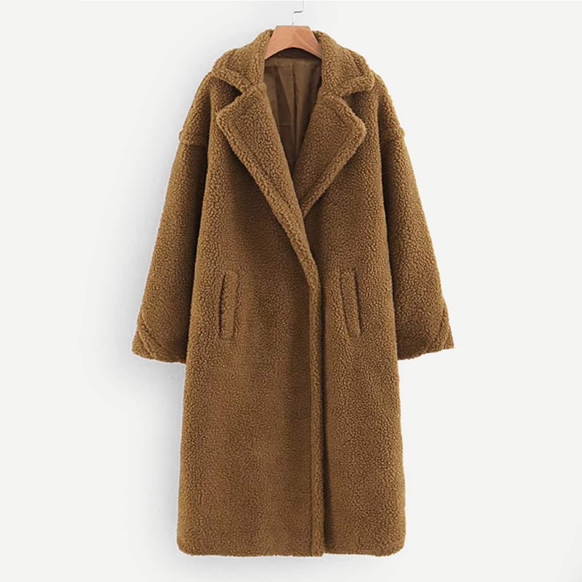 

Pocket Front Teddy Coat, Rust brown
