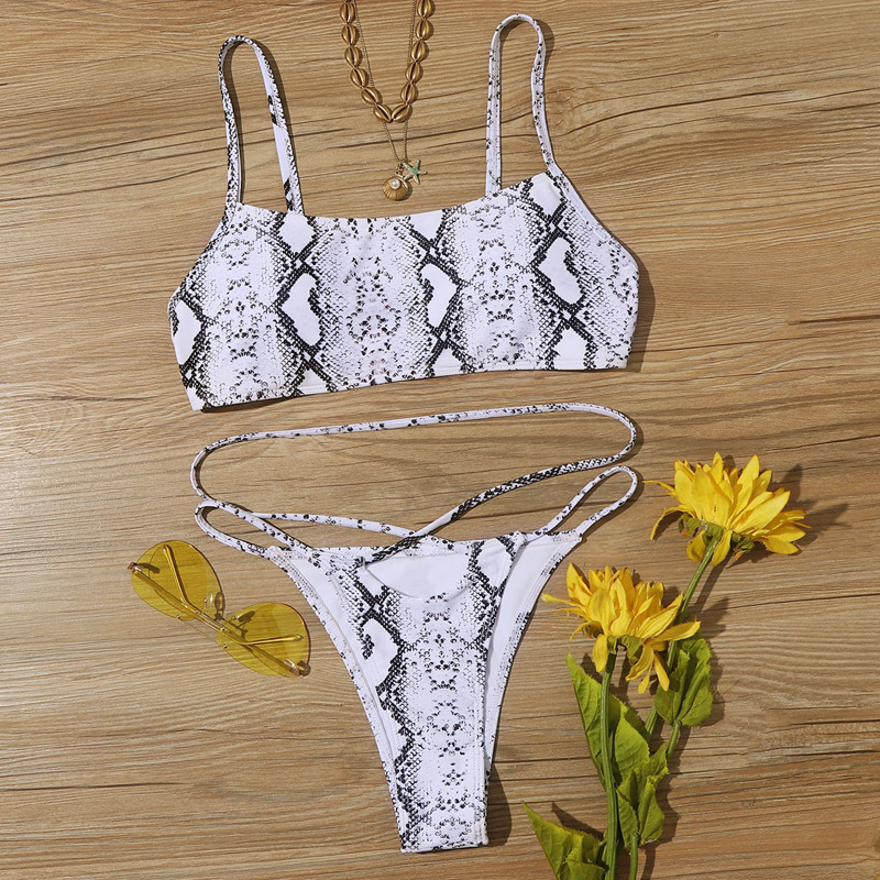 

Snakeskin Crisscross Bikini Swimsuit, Multicolor