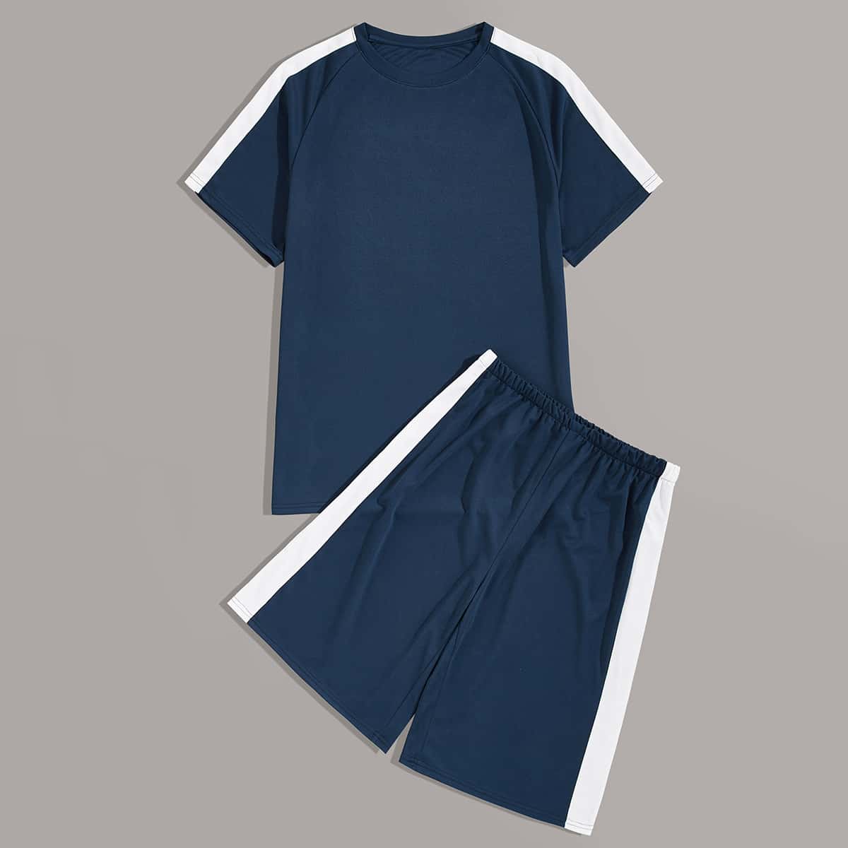 

Guys Contrast Panel Baseball Tee & Track Shorts, Navy blue