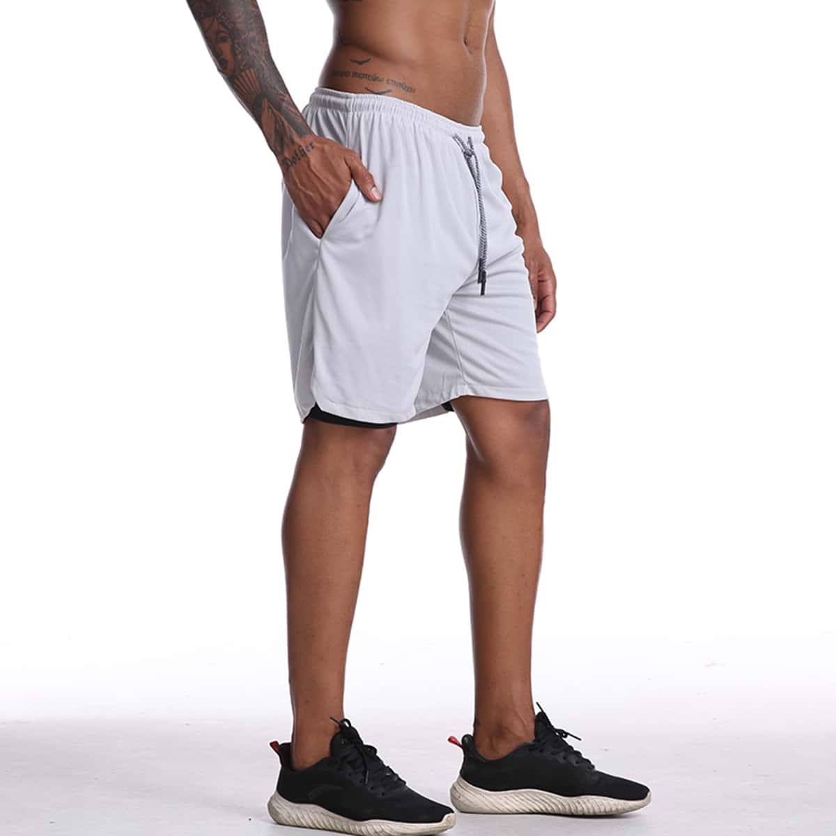 

Guys 2 In 1 Aesthetic Shorts With Phone Pocket, Grey