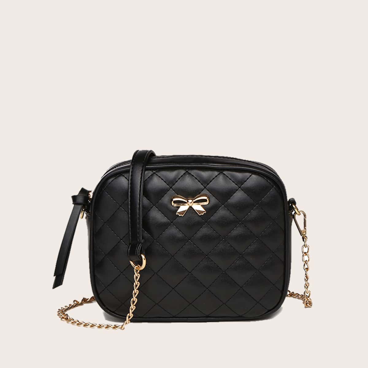 

Bow Decor Quilted Crossbody Bag, Black