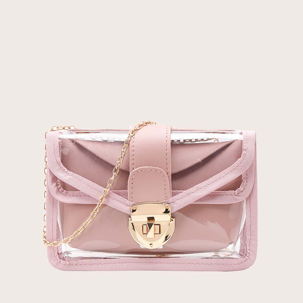 

Twist Lock Clear Chain Bag, Pink