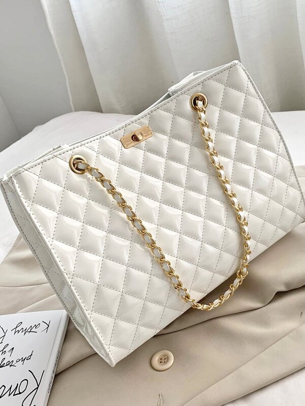 Random Twist Lock Quilted Chain Bag SHEIN USA