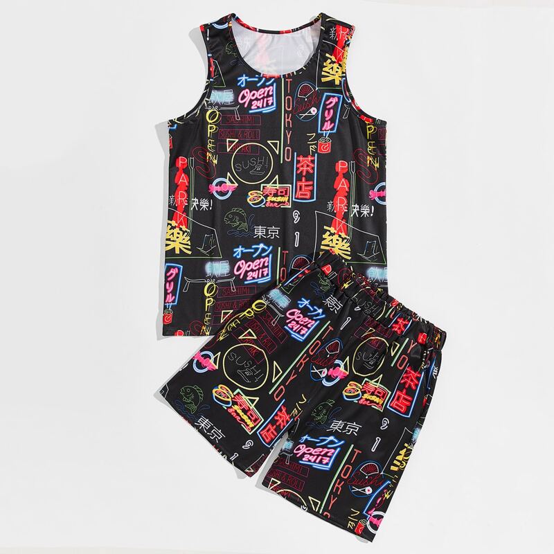 

Guys Letter Graphic Tank Top With Shorts, Multicolor